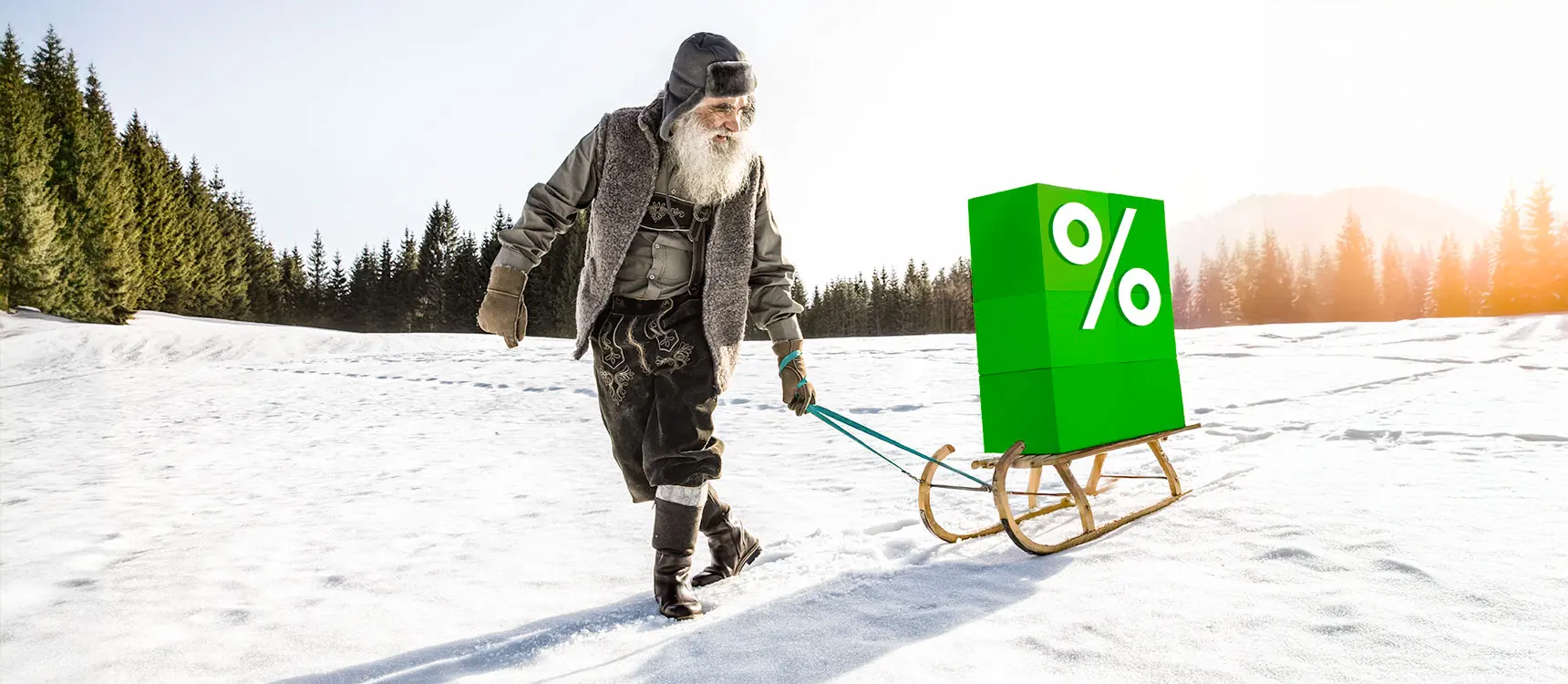 Mann zieht Schlitten