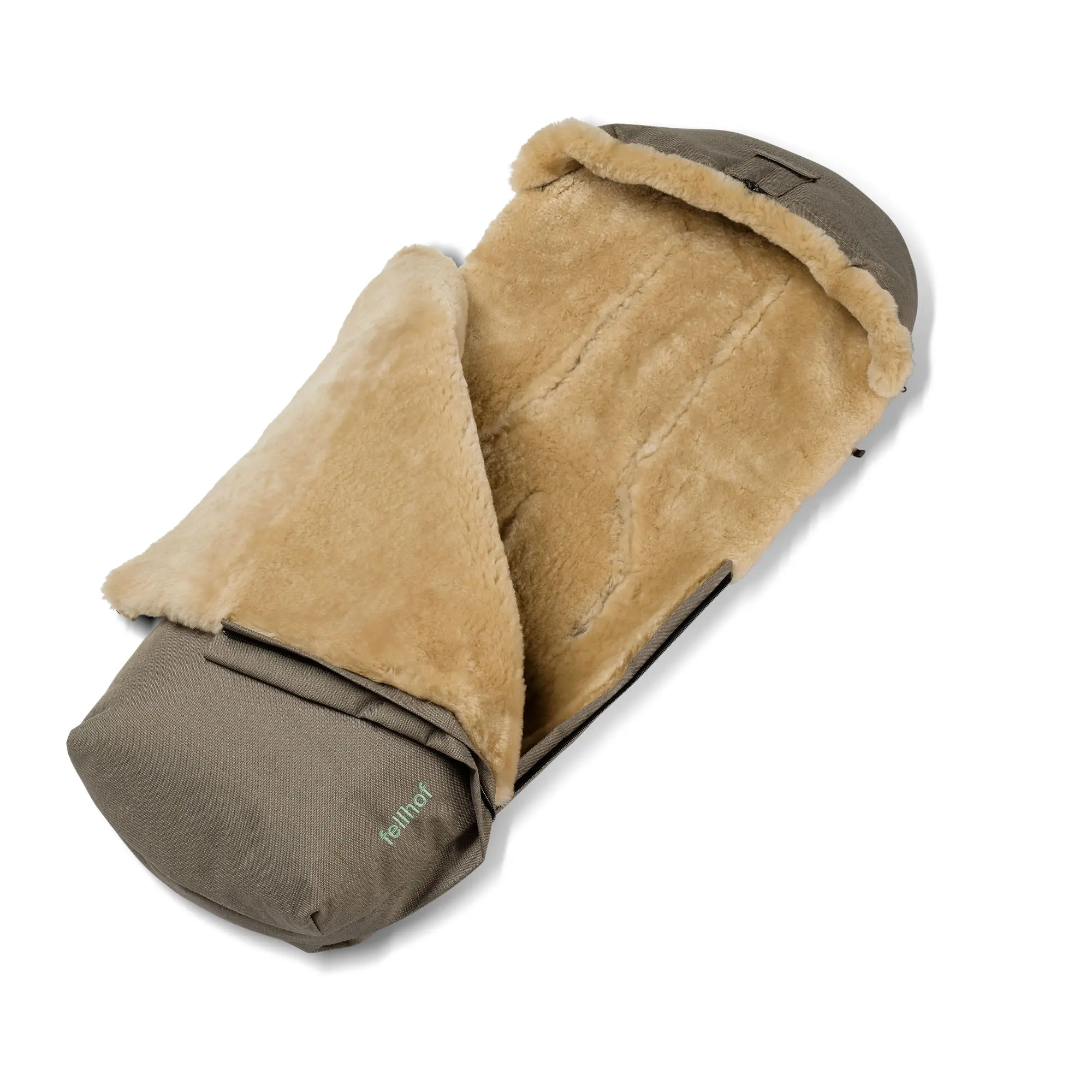 Alpaka Fußsack geöffnet