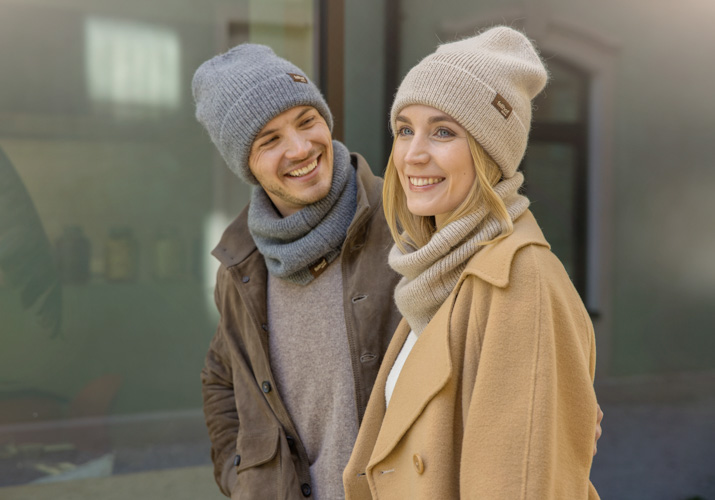 Couple with Alpaca Hat and Scarf
