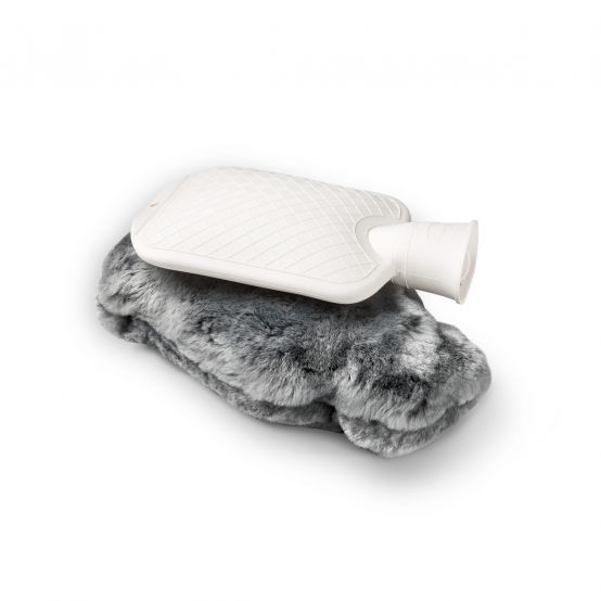 Large GREY Hot Water Bottle with Lambskin Cover
